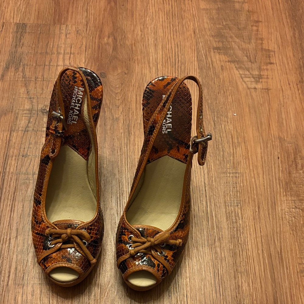 Michael Kors Tan and Brown Peep-Toe Heels